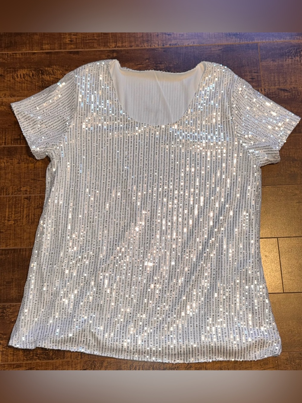 Ladies size large (fits like XL) white sequined top, super sparkly! By SHEIN